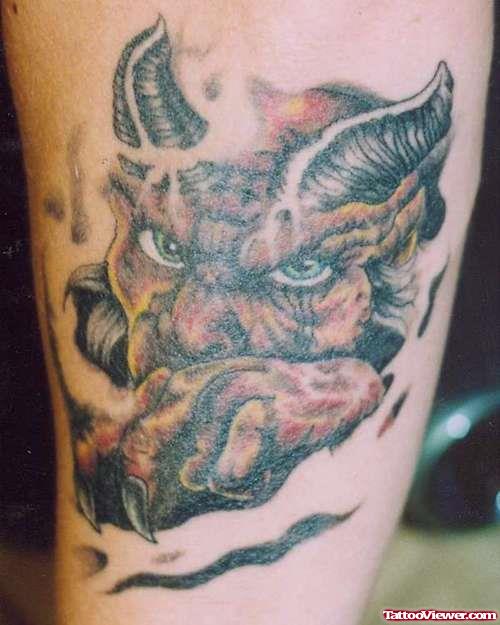 Ripped Skin Devil Tattoo On Sleeve