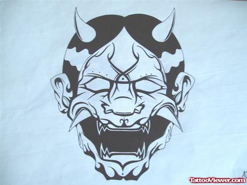 Japanese Devil Mask Tattoo Design