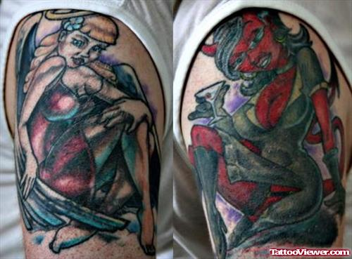 Devil Girl Tattoo Designs On Shoulder