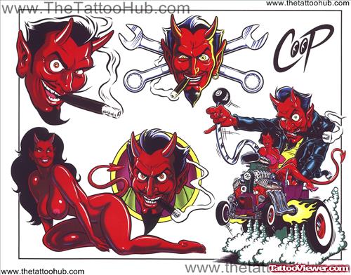 Red Ink Devil Tattoos Designs