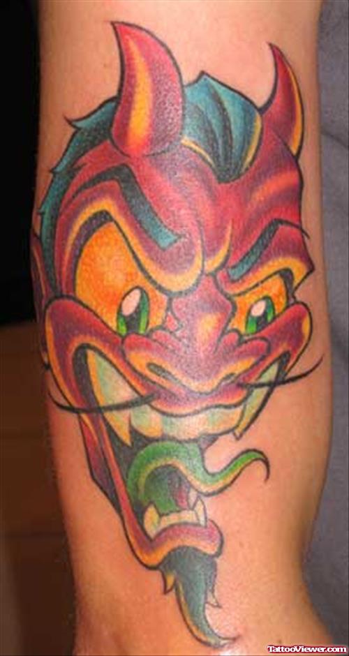 Red Ink Devil Tattoo On Half Sleeve