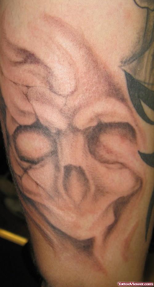 Grey Ink Devil Skull Tattoo