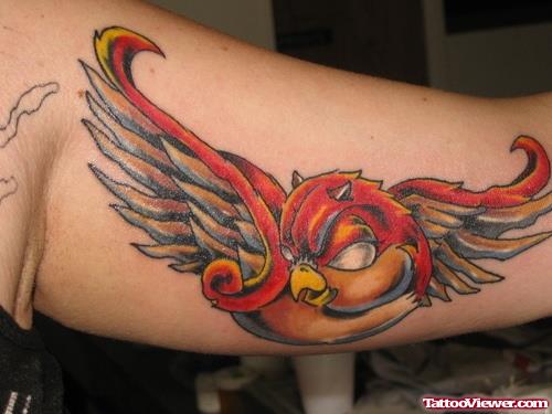 Red Devil Swallow Tattoo On Half Sleeve