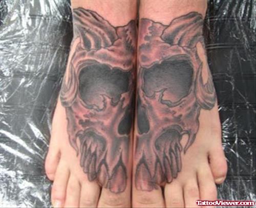 Grey Ink Skull Tattoos On Feet