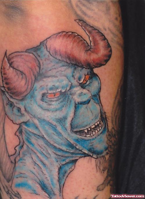 Blue Devil Monster Scary Tattoo
