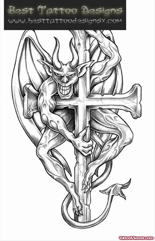Devil With Cross Tattoo Design