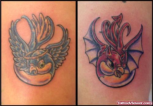 Angel & Devil Swallows Bird Tattoo Image