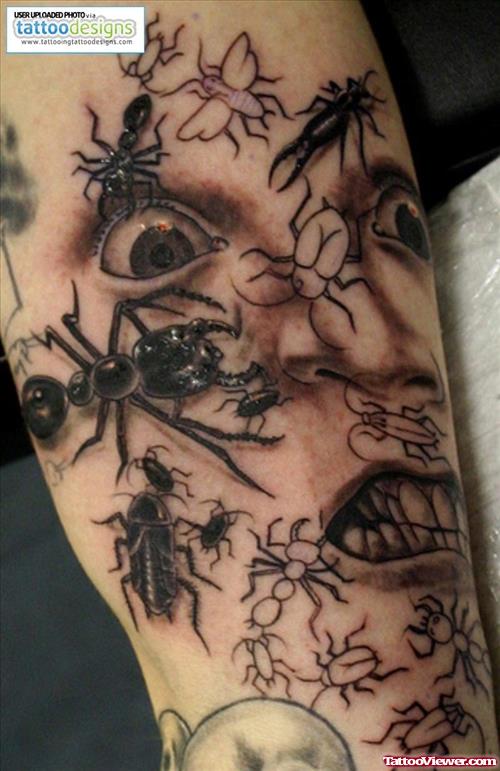 Devil Face Ants Ants Tattoo On Sleeve