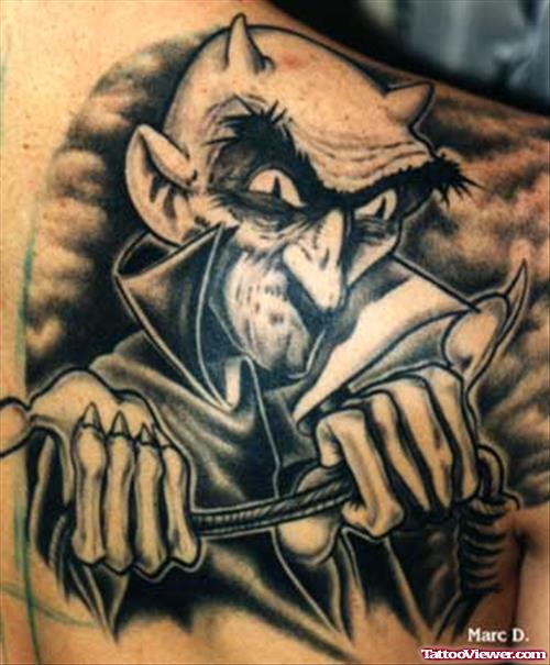 Devil Tattoo On Back Shoulder