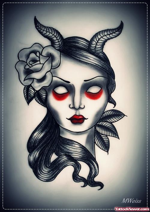 Devil Girl With Flower Tattoo Design