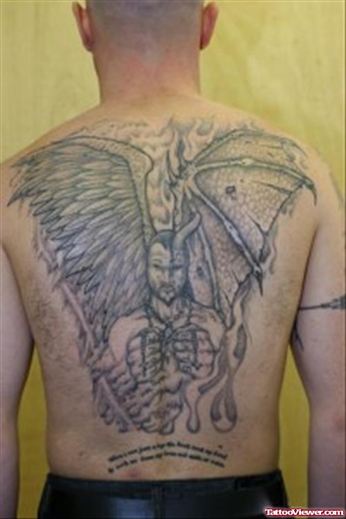 Cool Grey Ink Devil Tattoo On Back Body
