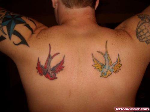 Devil n Angel Swallow Tattoo On Back