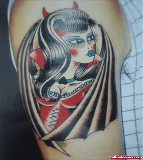 Devil Girl Tattoo On Upper Arm