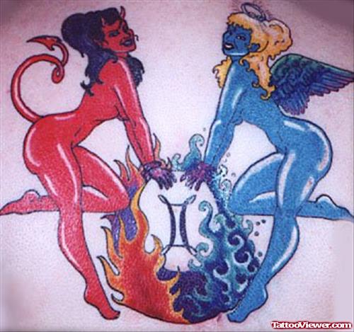 Devil Angel Tattoo Design On Back
