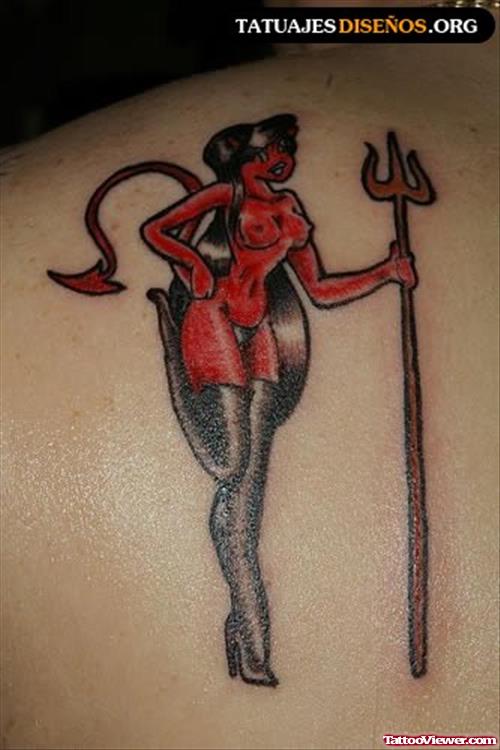 Devil Girl Tattoo On Back