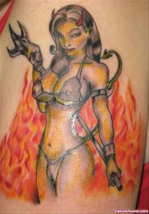 Devil Girl n Fire Tattoo Design