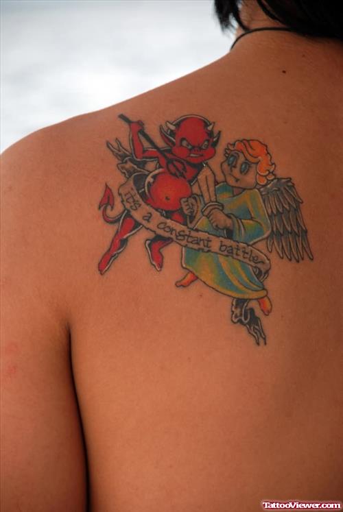 Angel & Devil Tattoo Design On Shoulder Back