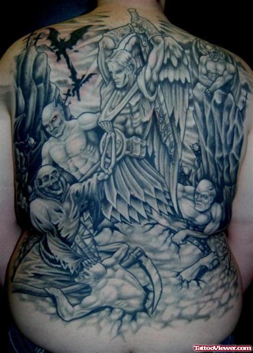 Angels And Devil Tattoo On Back Body