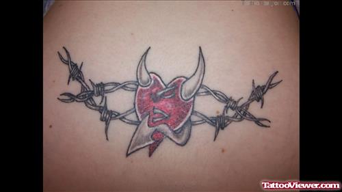 Batbed Wire And Devil Heart Tattoo