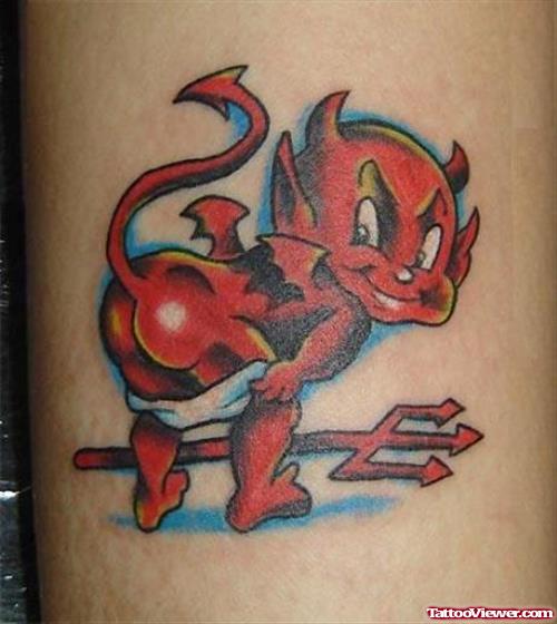 Awesome Red Devil Tattoo On Biceps