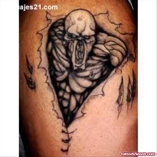 Amazing Ripped Skin Devil Tattoo