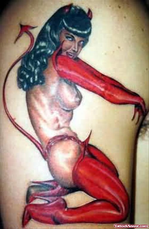 Devil Girl Tattoo For Shoulder