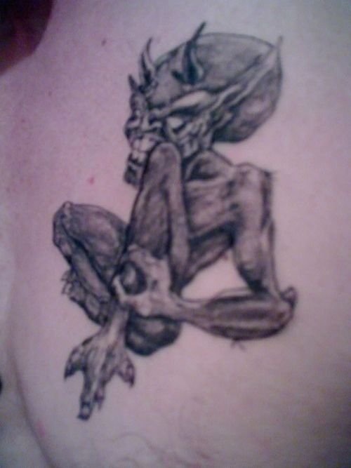 Grey Ink Devil Tattoo On Back