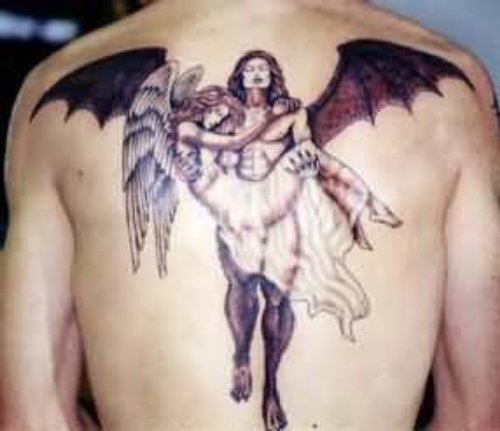 Awful Devil Angel Tattoo On Back