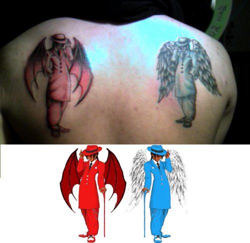 Cool Angel And Devil Tattoo Design On Back