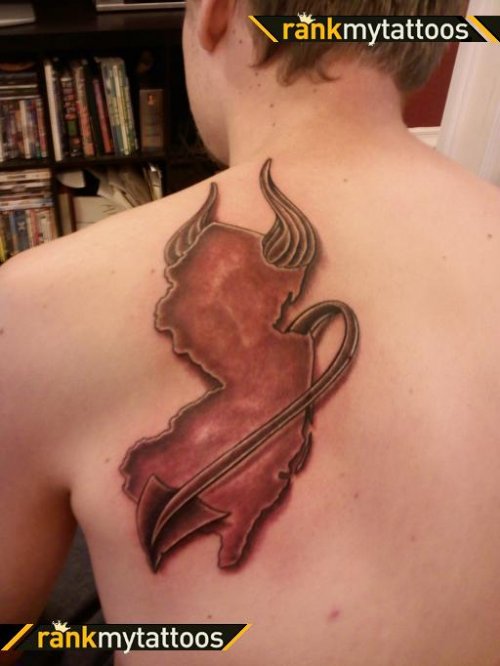Red Devil Tattoo On Back Shoulder