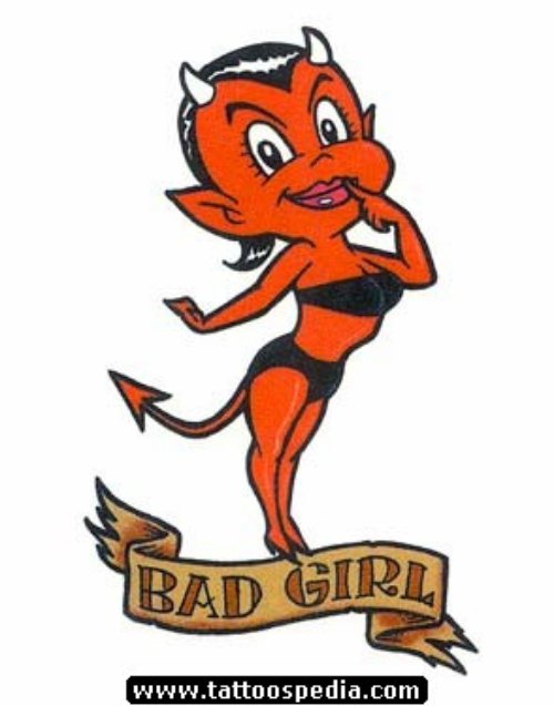Bad Girl Banner And Red Ink Devil Tattoo