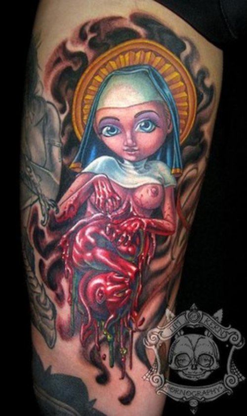 Colored Nun Devil Tattoo