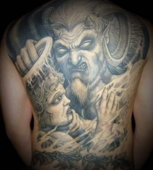 Back Body Devil Tattoo For Men