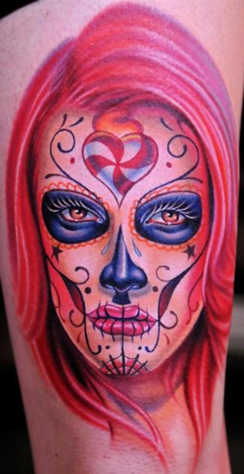 Dia De Los Muertos Devil Tattoo On Half Sleeve