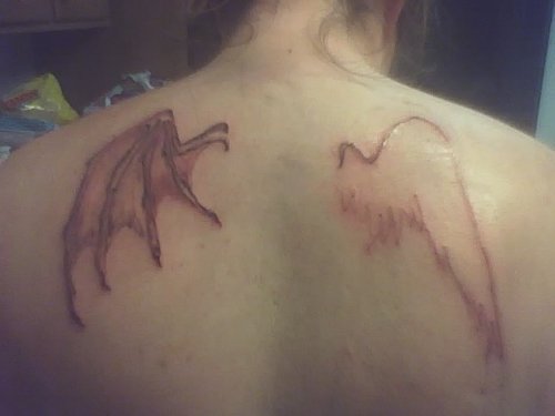 Angel And Devil Wing Tattoo On Back