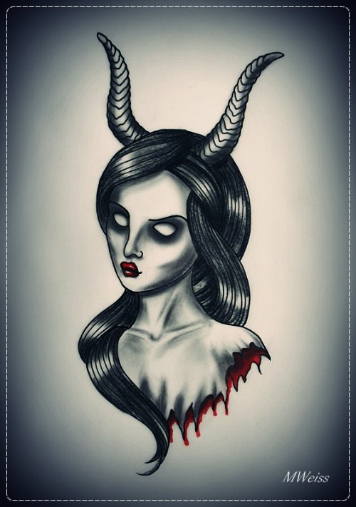 Bleeding Devil Girl Tattoo Design