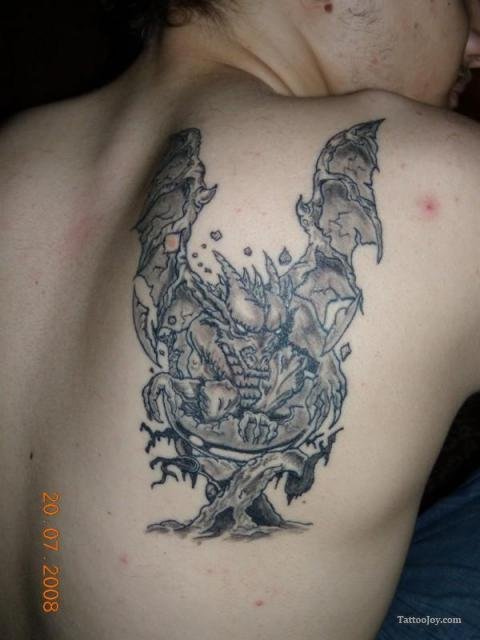 Devil Tattoo On Right Shoulder Back