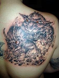 Angel Devil Tattoo On Back Shoulder