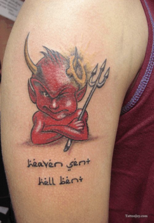 Comic Devil Tattoo On Biceps