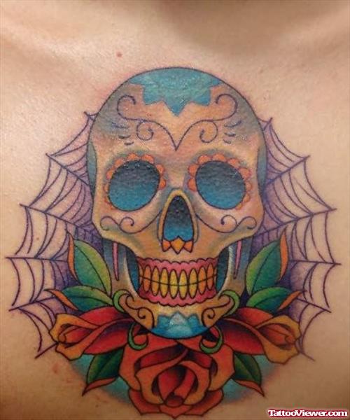 Dia De Los Muertos Skull Web Tattoo