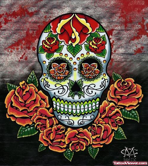 Dia De Los Muertos Green Skull Tattoo Design