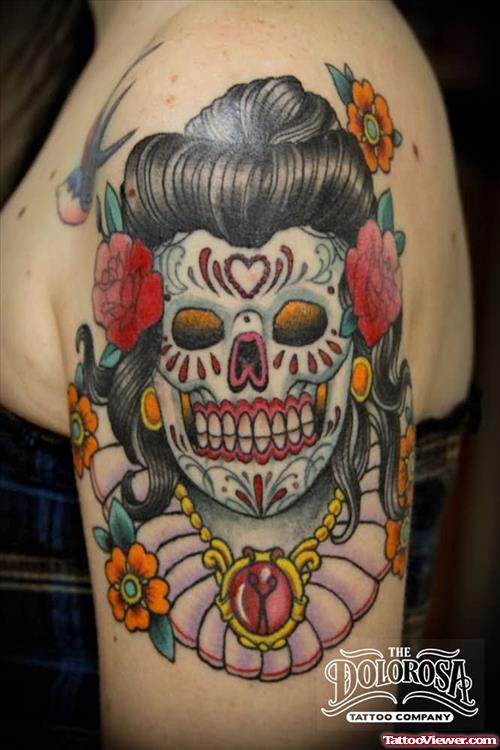Dia De Los Muertos Lady Head Tattoo