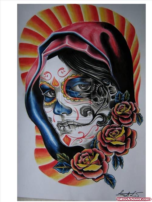 Dia De Los Muertos Flower Girl Tattoo