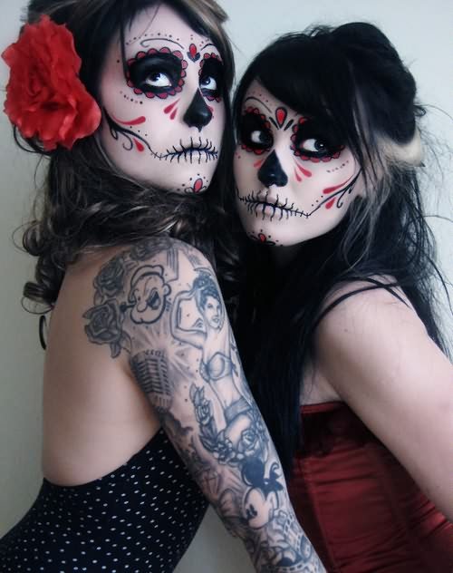 Dia De Los Muertos Girls Face Tattoo