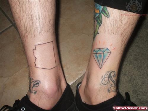 Blue Ink Diamond Tattoo On Ankle