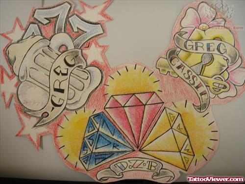 Colorful Diamond Tattoos Design