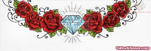 Diamond And Roses Tattoo design
