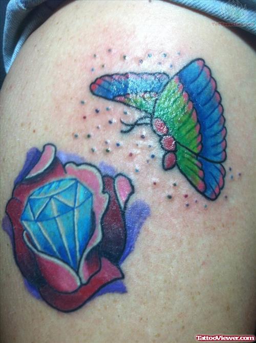 Diamond And Butterfly Tattoo