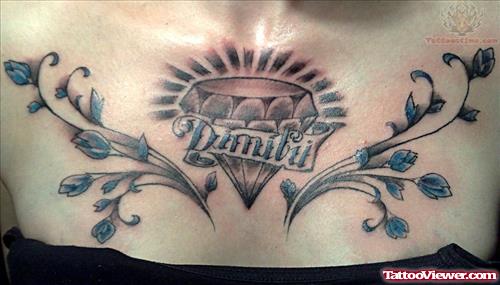 Diamond And Flowers Chestpiece Tattoo