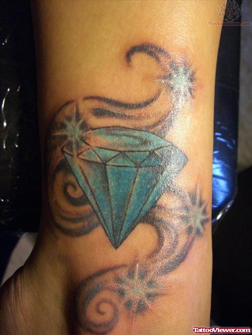 Blue Diamond And Stars Tattoo